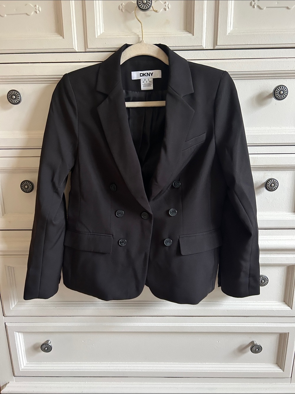 DKNY Women's Double-Breasted Black Tailored Blazer